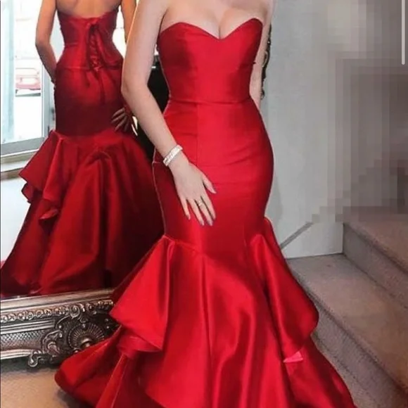 Dresses | Crimson Red Satin Prom Dress | Poshmark